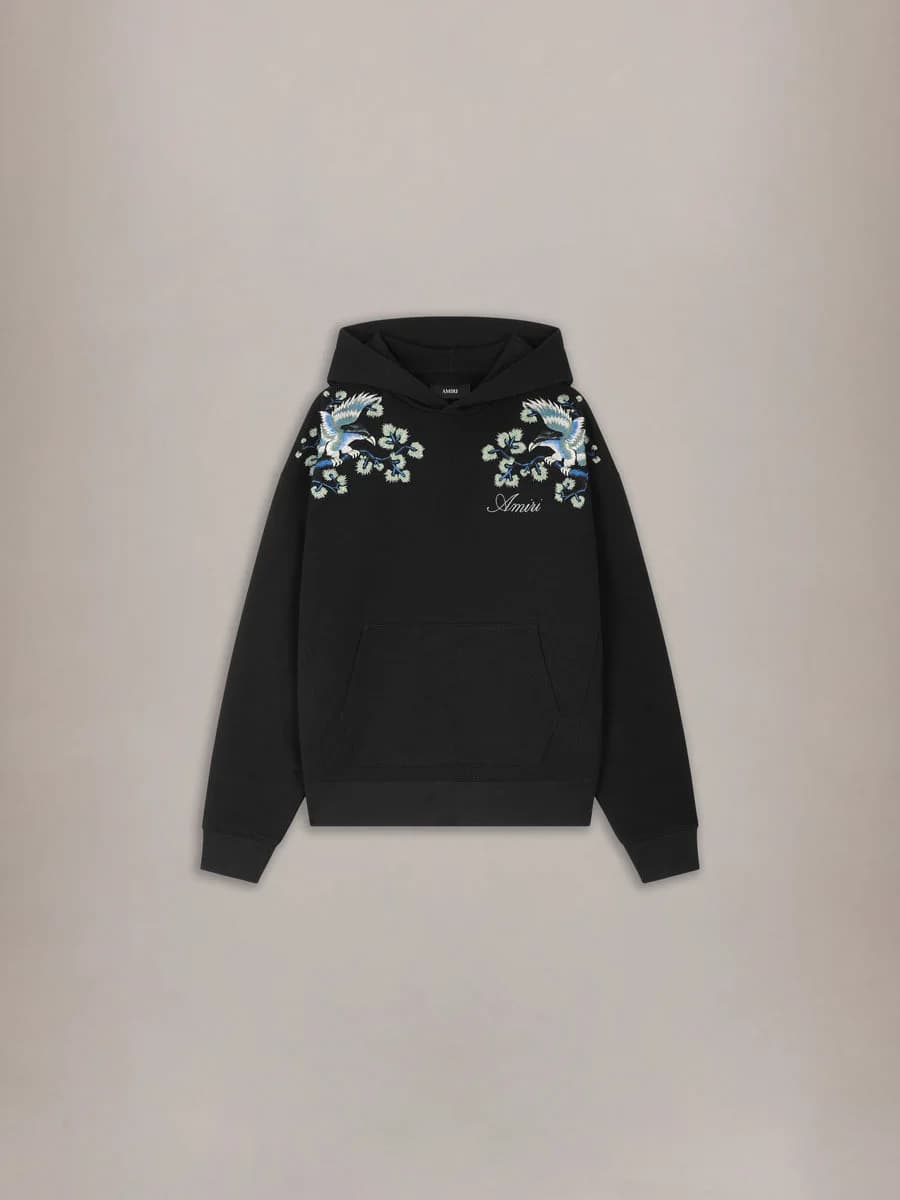Amiri — FLORAL EMBROIDERED HOODIE - Black