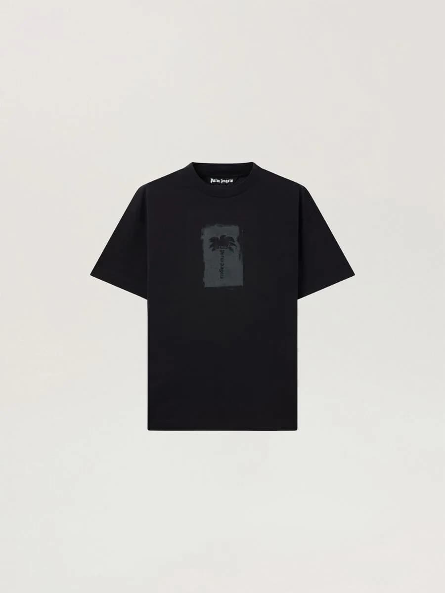 Palm Angels — Brushed Palm Tree Regular T-Shirt in Black - Grey