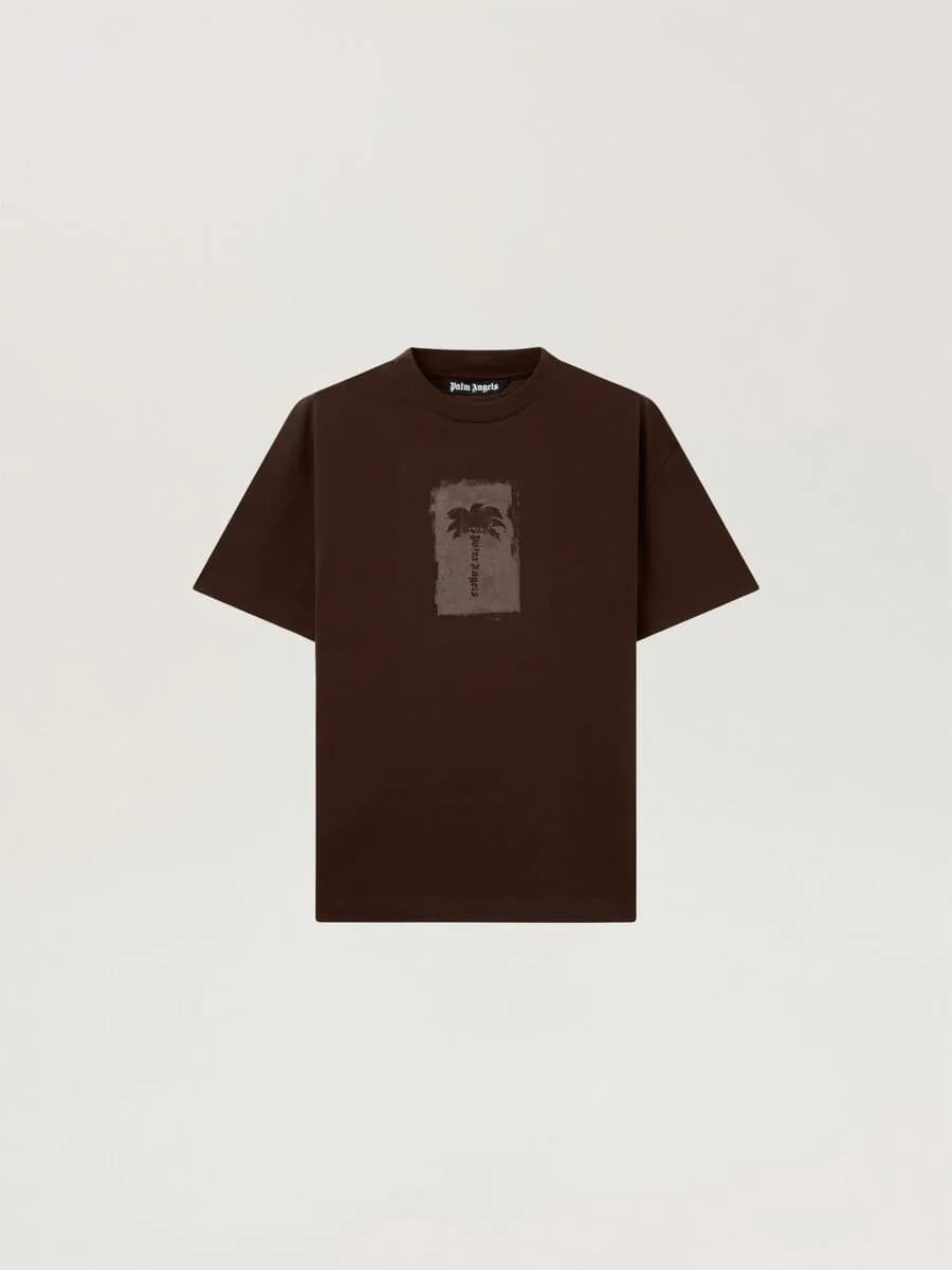 Palm Angels — Brushed Palm Tree Regular T-Shirt in Brown - Kaki