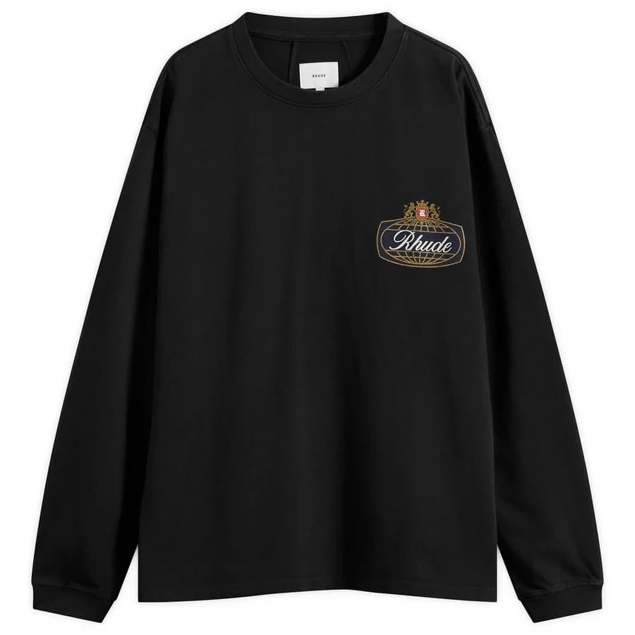Rhude — Safari Crest Long Sleeve T-Shirt — Vintage Black / Blue / Red