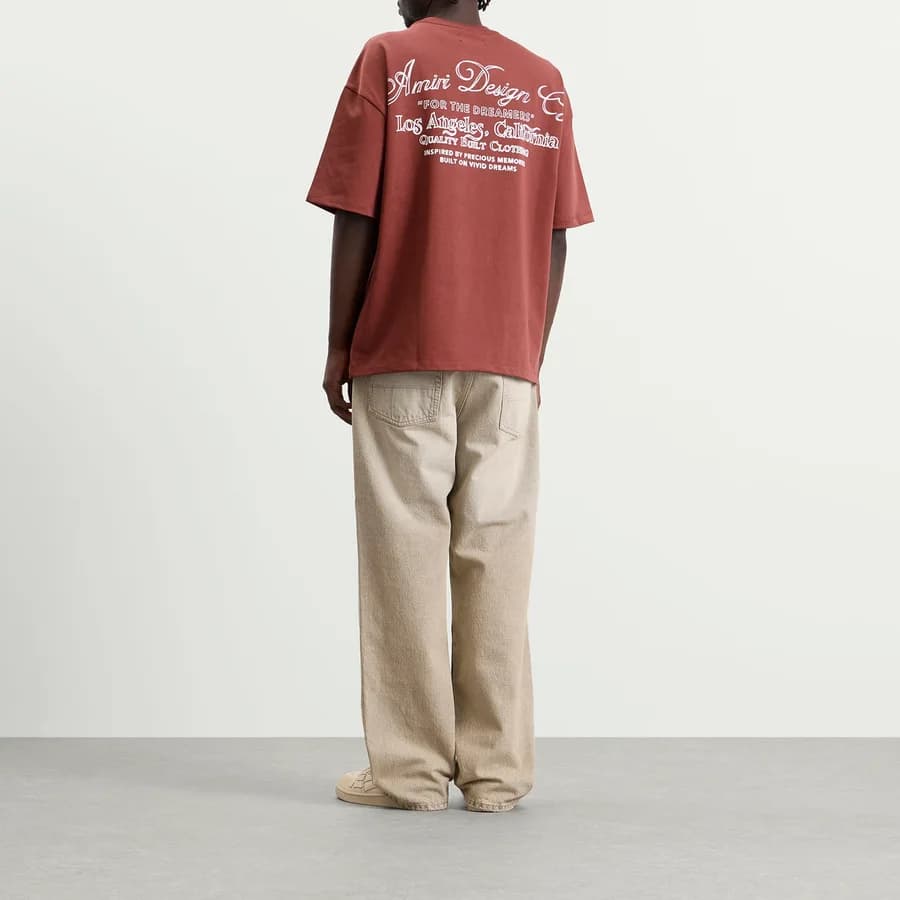 Dreamers Chain Stitch T-Shirt — Brick — on model