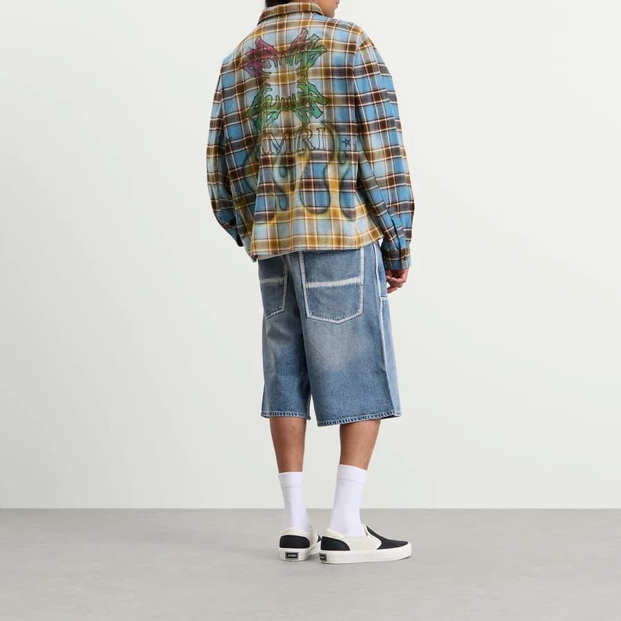 MA Quad Flames Flannel Shirt — Blue — on model