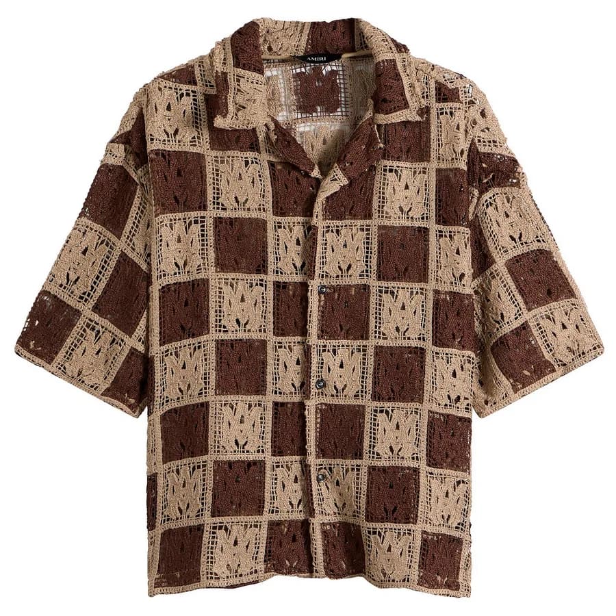 Amiri — MA Check Lace Camp Shirt — Earth