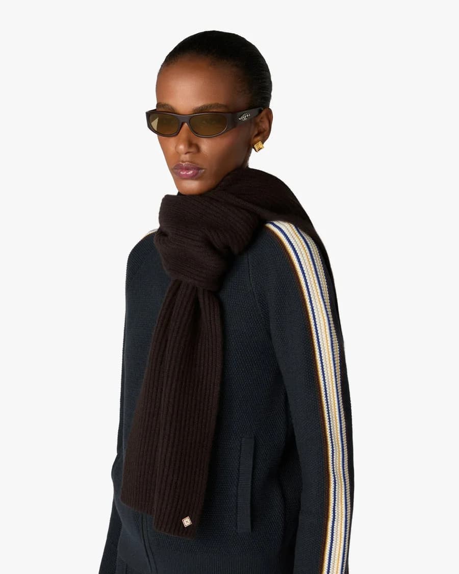 Brown Classic Wool Scarf — on model