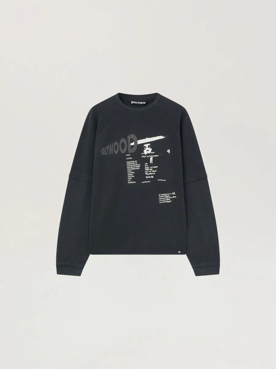 Palm Angels — Neon Boulevard Double Layer Long Sleeve Top in Anthracite - Multicolor