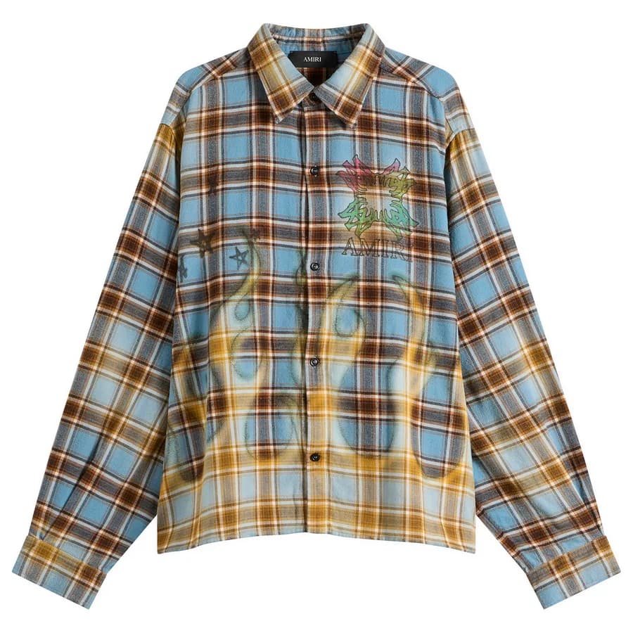 Amiri — MA Quad Flames Flannel Shirt — Blue