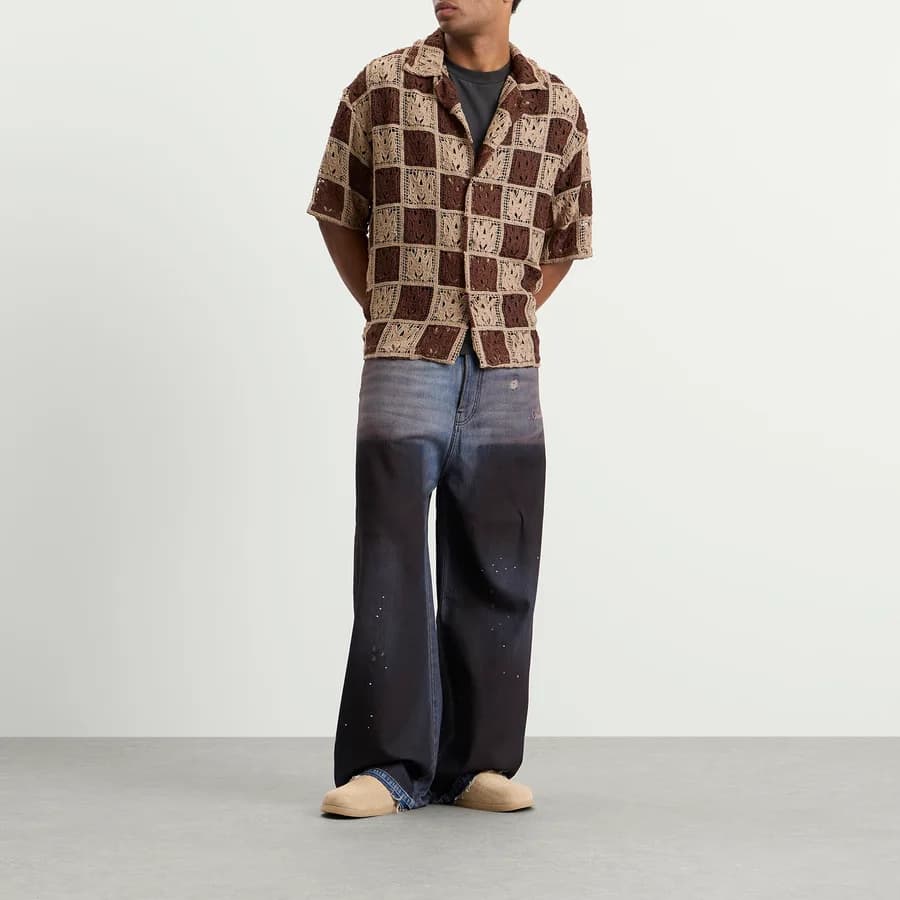 MA Check Lace Camp Shirt — Earth — on model