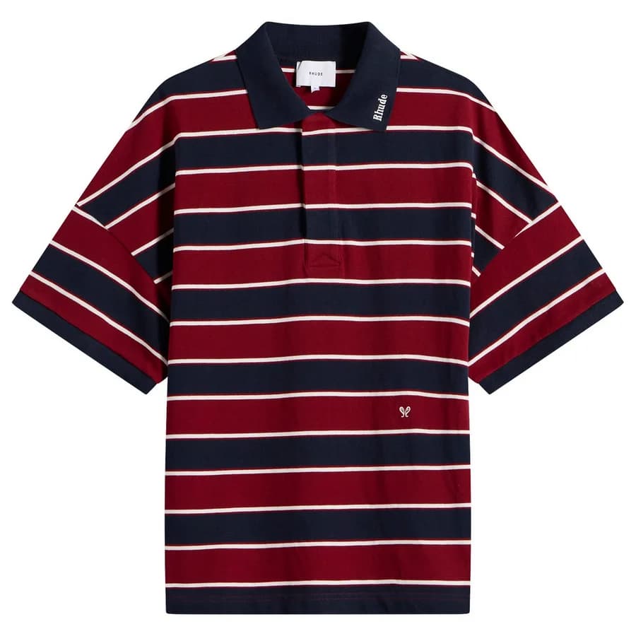 Rhude — Fontaine Striped Polo Shirt — Bordeaux/Blue/White