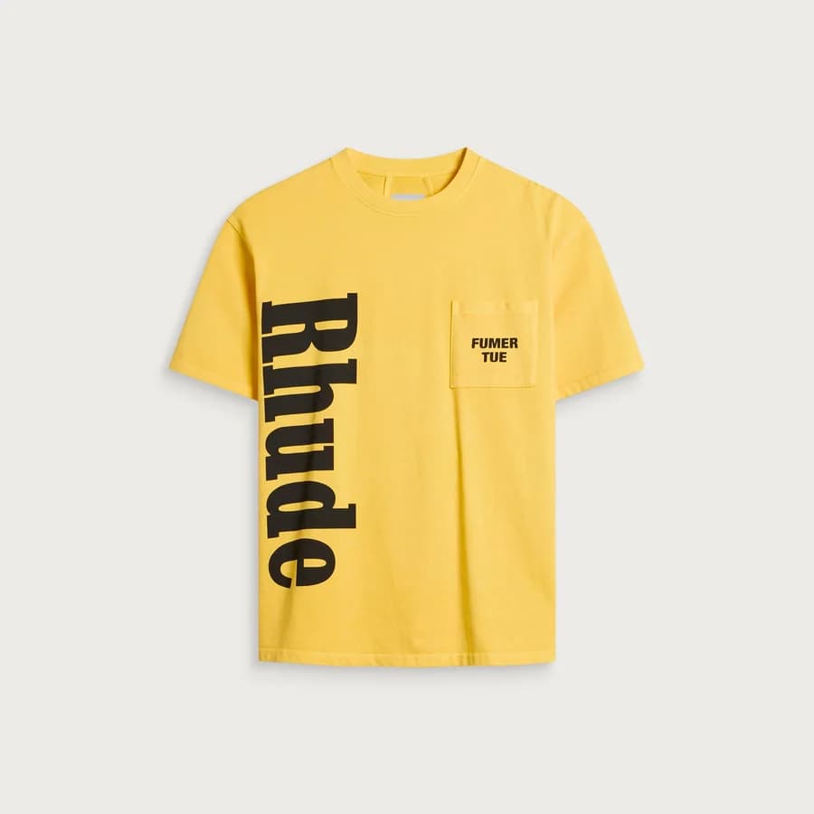 Rhude — Logo Pocket T-Shirt — Washed Sahara Yellow / Black
