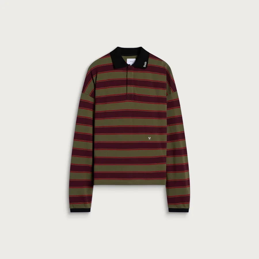 Rhude — Fontaine Striped Polo Shirt — Bordeaux / Olive Green